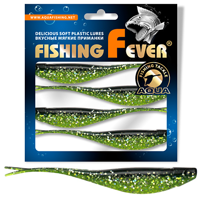 Риппер для дроп-шота AQUA FishingFever BOSS, длина - 12,0cm, вес - 8,5g, упаковка 4 шт, цвет 067 (прозрачно-зеленый с блестками)