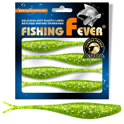 Риппер для дроп-шота AQUA FishingFever BOSS, длина - 12,0cm, вес - 8,5g, упаковка 4 шт, цвет 203 (прозрачно-зеленый с блестками)