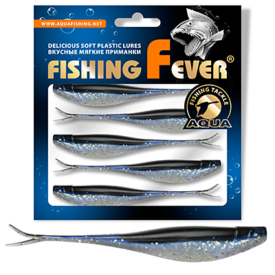 Риппер для дроп-шота AQUA FishingFever BOSS, длина - 9,0cm, вес - 3,2g, упаковка 5 шт, цвет 044 (перламутрово-черный  с блестками)