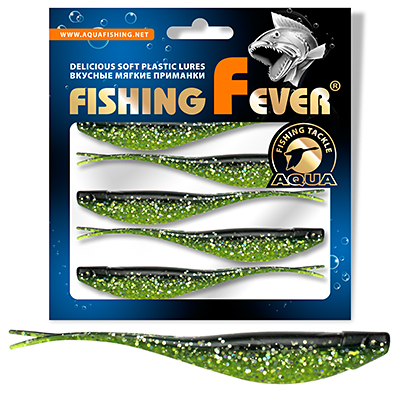 Риппер для дроп-шота AQUA FishingFever BOSS, длина - 9,0cm, вес - 3,2g, упаковка 5 шт, цвет 067 (прозрачно-зеленый с блестками)
