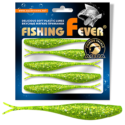 Риппер для дроп-шота AQUA FishingFever BOSS, длина - 9,0cm, вес - 3,2g, упаковка 5 шт, цвет 203 (прозрачно-зеленый с блестками)