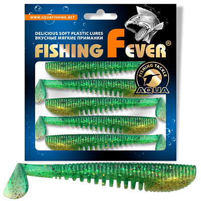 Риппер AQUA FishingFever COMB, длина - 7,0cm, вес - 3,0g, упаковка 5 шт, цвет 206 (прозачный зелено-золотой, с блестками)