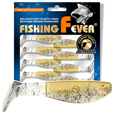 Риппер для рыбалки AQUA FishingFever FLAT, длина - 5,0cm, вес - 2,5g, упаковка 8 шт, цвет WH05 (прозрачно-золотой с блестками)