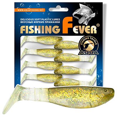 Риппер для рыбалки AQUA FishingFever FLAT, длина - 5,0cm, вес - 2,5g, упаковка 8 шт, цвет WH11 (прозрачно-коричневый с золотыми блестками)