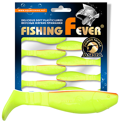 Риппер для рыбалки AQUA FishingFever FLAT, длина - 6,5cm, вес - 4,6g, упаковка 8 шт, цвет 057 (лимонник с красным)