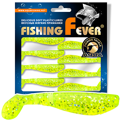Риппер для рыбалки AQUA FishingFever FLAT, длина - 6,5cm, вес - 4,6g, упаковка 8 шт, цвет 203 (прозрачный лимонник с блестками)