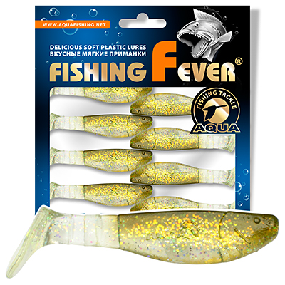 Риппер для рыбалки AQUA FishingFever FLAT, длина - 6,5cm, вес - 4,6g, упаковка 8 шт, цвет WH11 (прозрачно-коричневый с золотыми блестками)