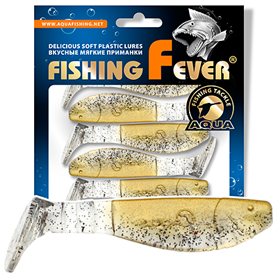 Риппер для рыбалки AQUA FishingFever FLAT, длина - 7,5cm, вес - 6,9g, упаковка 5 шт, цвет WH05 (прозрачно-золотой с блестками)