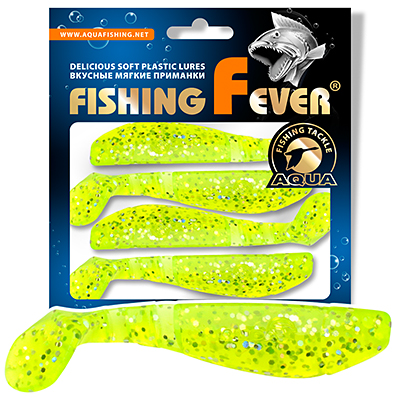 Риппер для рыбалки AQUA FishingFever FLAT, длина - 10,0cm, вес - 11,8g, упаковка 4 шт, цвет 203 (прозрачный лимонник с блестками)