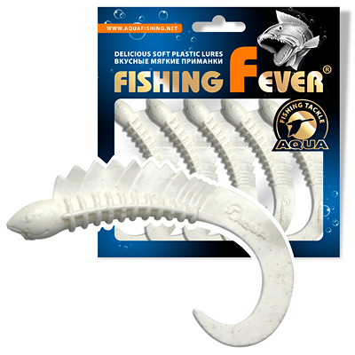 Твистер AQUA FishingFever REAL, длина - 6,5cm, вес - 2,5g, упаковка 5 шт, цвет 001 (белый)