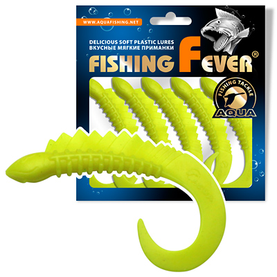 Твистер AQUA FishingFever REAL, длина - 6,5cm, вес - 2,5g, упаковка 5 шт, цвет 011 (зеленоватый лимонник)