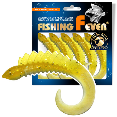 Твистер AQUA FishingFever REAL, длина - 6,5cm, вес - 2,5g, упаковка 5 шт, цвет 167 (прозрачно-коричневый с  блестками)