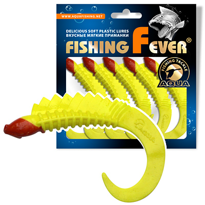 Твистер AQUA FishingFever REAL, длина - 6,5cm, вес - 2,5g, упаковка 5 шт, цвет WH14 (желто-красный)