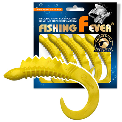 Твистер AQUA FishingFever REAL, длина - 6,5cm, вес - 2,5g, упаковка 5 шт, цвет 010 (желтый)