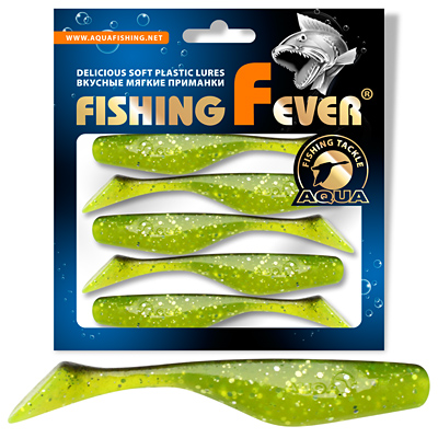 Риппер для рыбалки AQUA FishingFever REX, длина - 8,0cm, вес - 5,8g, упаковка 5 шт, цвет 067 (прозрачно-зеленый с черным и блестками)