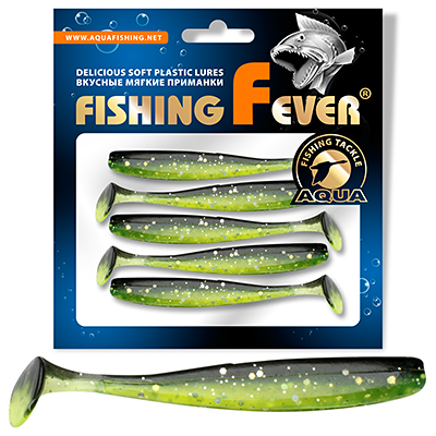 Риппер для рыбалки AQUA FishingFever SLIM, длина - 7,5cm, вес - 2,5g, упаковка 5 шт, цвет 067 (прозрачно-зеленый счерным и блестками)