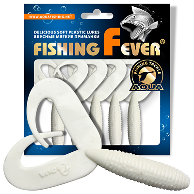 Твистер AQUA FishingFever TWIX, длина - 8,5cm, вес - 4,8g, упаковка 5 шт, цвет 001 (белый)