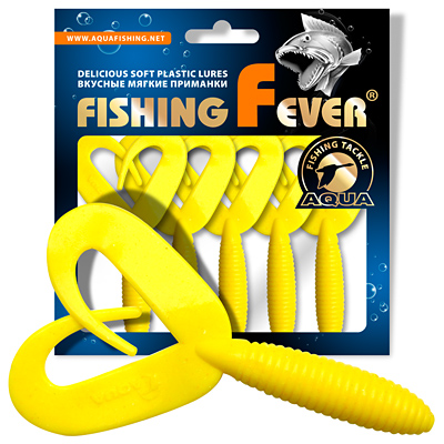 Твистер AQUA FishingFever TWIX, длина - 4,5cm, вес - 1,0g, упаковка 10 шт, цвет 010 (желтый)