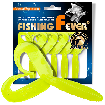 Твистер AQUA FishingFever TWIX, длина - 8,5cm, вес - 4,8g, упаковка 5 шт, цвет 018 (желтый перламутр)