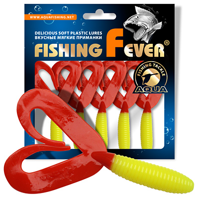 Твистер AQUA FishingFever TWIX, длина - 8,5cm, вес - 4,8g, упаковка 5 шт, цвет 097 (желто-красный)
