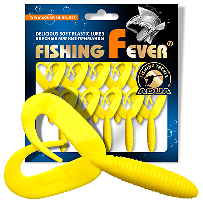Твистер AQUA FishingFever TWIX, длина - 4,5cm, вес - 1,0g, упаковка 10 шт, цвет 010 (желтый)