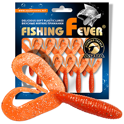 Твистер AQUA FishingFever TWIX, длина - 4,5cm, вес - 1,0g, упаковка 10 шт, цвет 028 (красный с блестками)