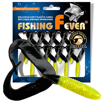 Твистер AQUA FishingFever TWIX, длина - 4,5cm, вес - 1,0g, упаковка 10 шт, цвет 067 (желто-черный)