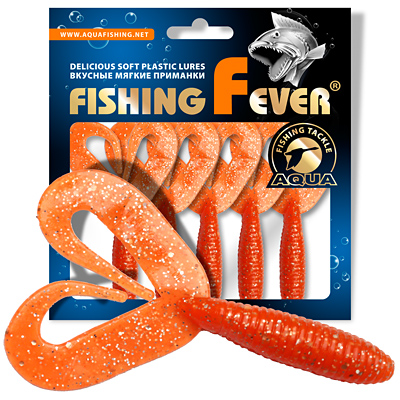 Твистер AQUA FishingFever TWIX, длина - 8,5cm, вес - 4,8g, упаковка 5 шт, цвет 028 (красный с блестками)