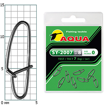 Застежка для рыбалки AQUA SY-2007, размер №0, test - 7,0kg, (8шт в упаковке)